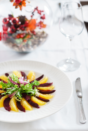 beet and orange napoleon saladの写真素材