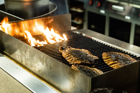 grilled fish and fireの写真素材