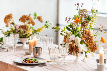 Easter table with flowers
