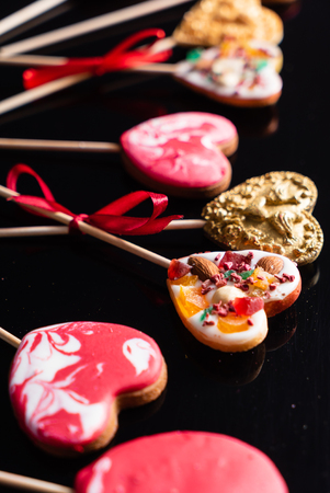 Heart cookie pops for Valentine's Dayの写真素材