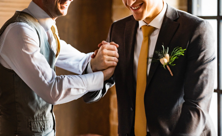 Wedding portrait groomsmen and groom, suit, adult,の写真素材
