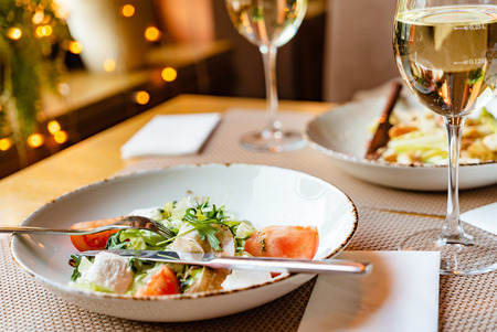 dinner in the restaurantの写真素材