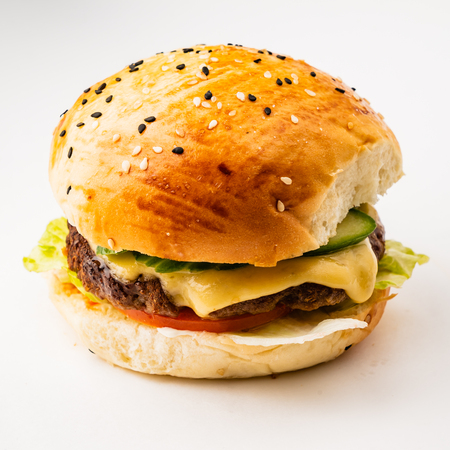 burger on the white backgroundの写真素材
