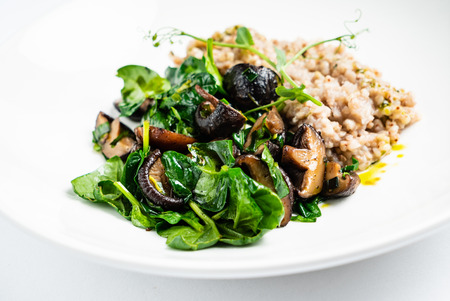 green buckwheat with mushrooms and spinachの写真素材