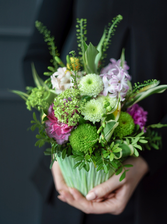nice bouquet in the handsの写真素材