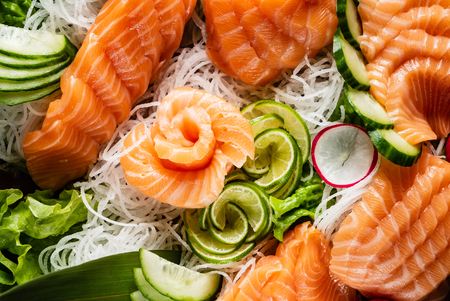 raw salmon with vegetablesの写真素材