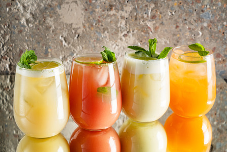 summer lemonade with fruitsの写真素材