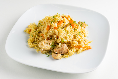 rice with chicken and vegetablesの写真素材