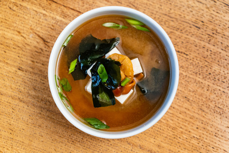 Japanese miso soup in ceramic bowlの写真素材