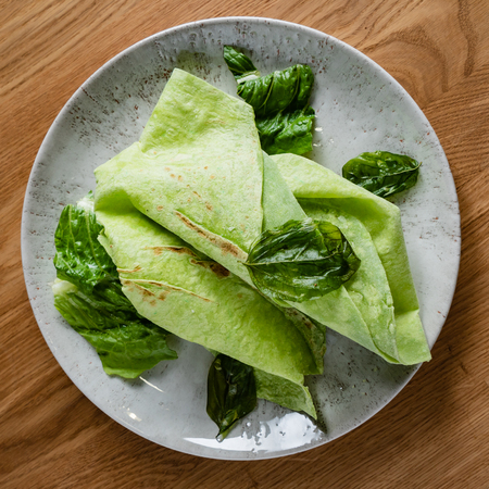 Lavash with basil (soft, thin unleavened flatbread)の写真素材