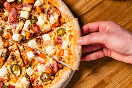 tasty italian pizza on the tableの写真素材