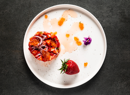 strawberry tartare with avocado and caviarの写真素材