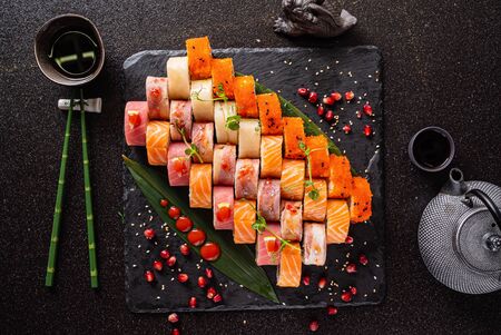 sushi on the black backgroundの写真素材