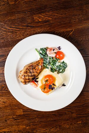 chicken breast with mashed potatoesの写真素材