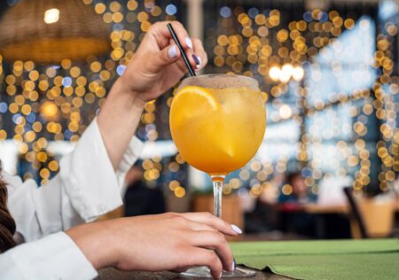 summer lemonade with pineapple and orangeの写真素材