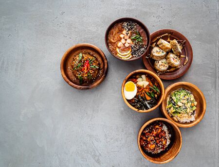 asian food set on the tableの写真素材