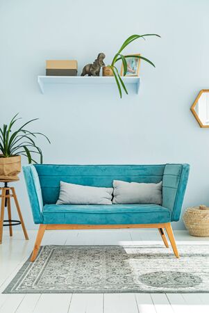 modern interior with blue sofaの写真素材