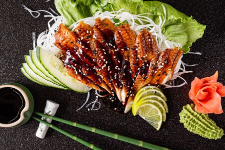 sashimi on the black backgroundの写真素材