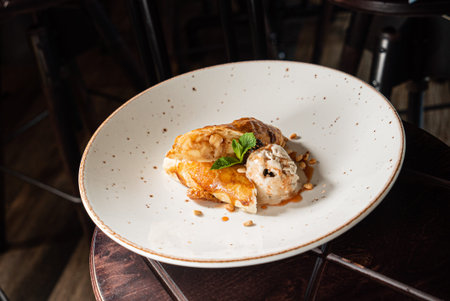 strudel with apple and ice cream