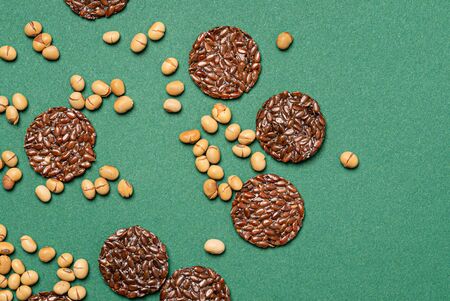 Keto flax crackers and soy beansの写真素材