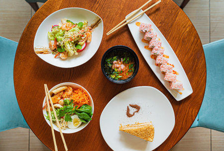 asian set in the cafe