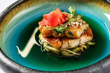 eel tartare with ginger and sesame seedsの写真素材