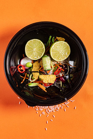 poke bowl with fresh ingredientsの写真素材