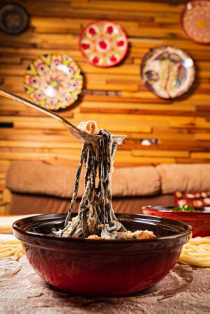Laghman served in an Uyghur restaurant の写真素材