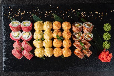 sushi on the black backgroundの写真素材