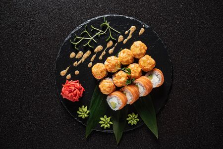 sushi on the black backgroundの写真素材