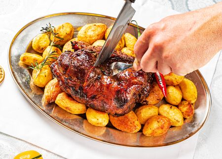 New Year table with different dishes and drinksの写真素材