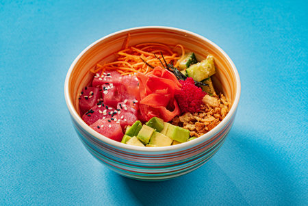 poke bowl  with fresh vegetables