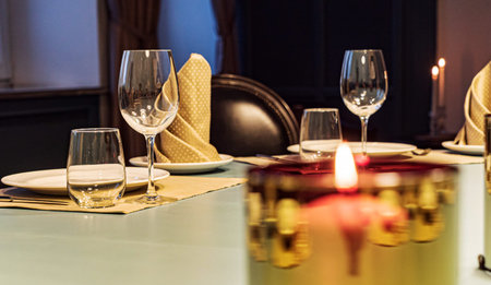 table setting for meal in the restaurantの写真素材