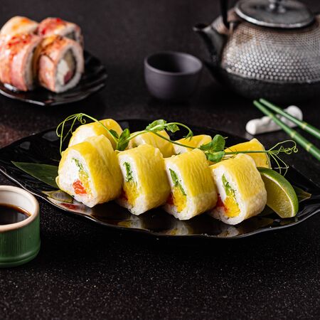 sushi on the black backgroundの写真素材