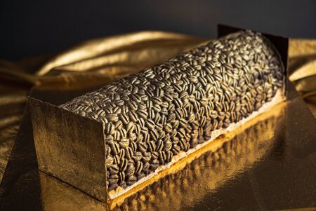 pastry with chocolate souffle and sugar heartsの写真素材
