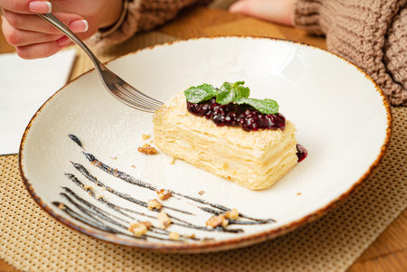 woman eating dessert in the cafe