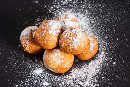 sweet cottage cheese balls with sugar powderの写真素材