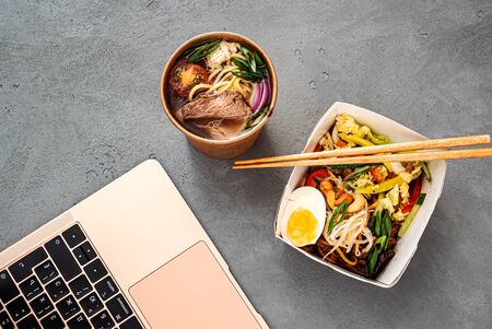 lunch in the office - thai foodの写真素材