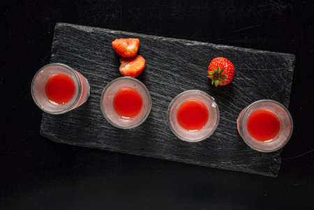 ice strawberry shot on the black