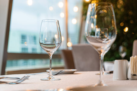 Served dinner table in a restaurant. Restaurant interior