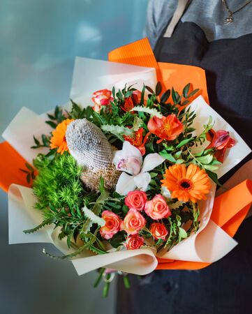 nice bouquet in the handsの写真素材