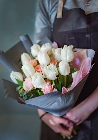 nice bouquet in the handsの写真素材