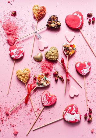 heart cookie pops for Valentine's Dayの写真素材