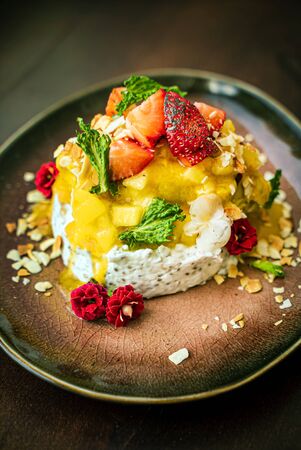 vegan dessert with fresh fruitsの写真素材