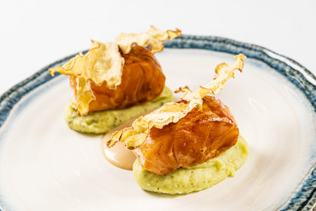 salmon with mashed potato and sauce