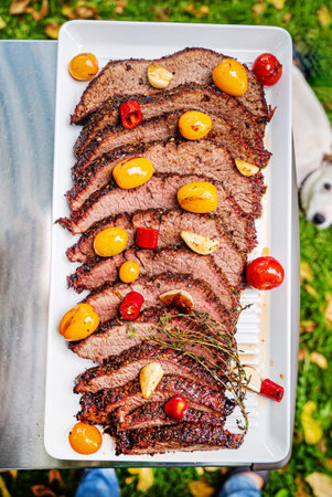 grilled meat with grilled vegetables