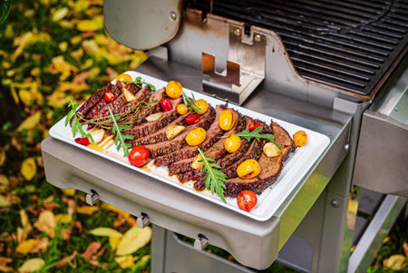 grilled meat with grilled vegetables