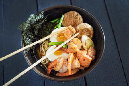 ramen with shrimps and vegetables