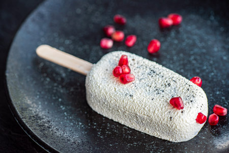 ice cream with pomegranate and white chocolate