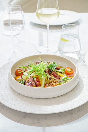 salad with beef in the restaurant